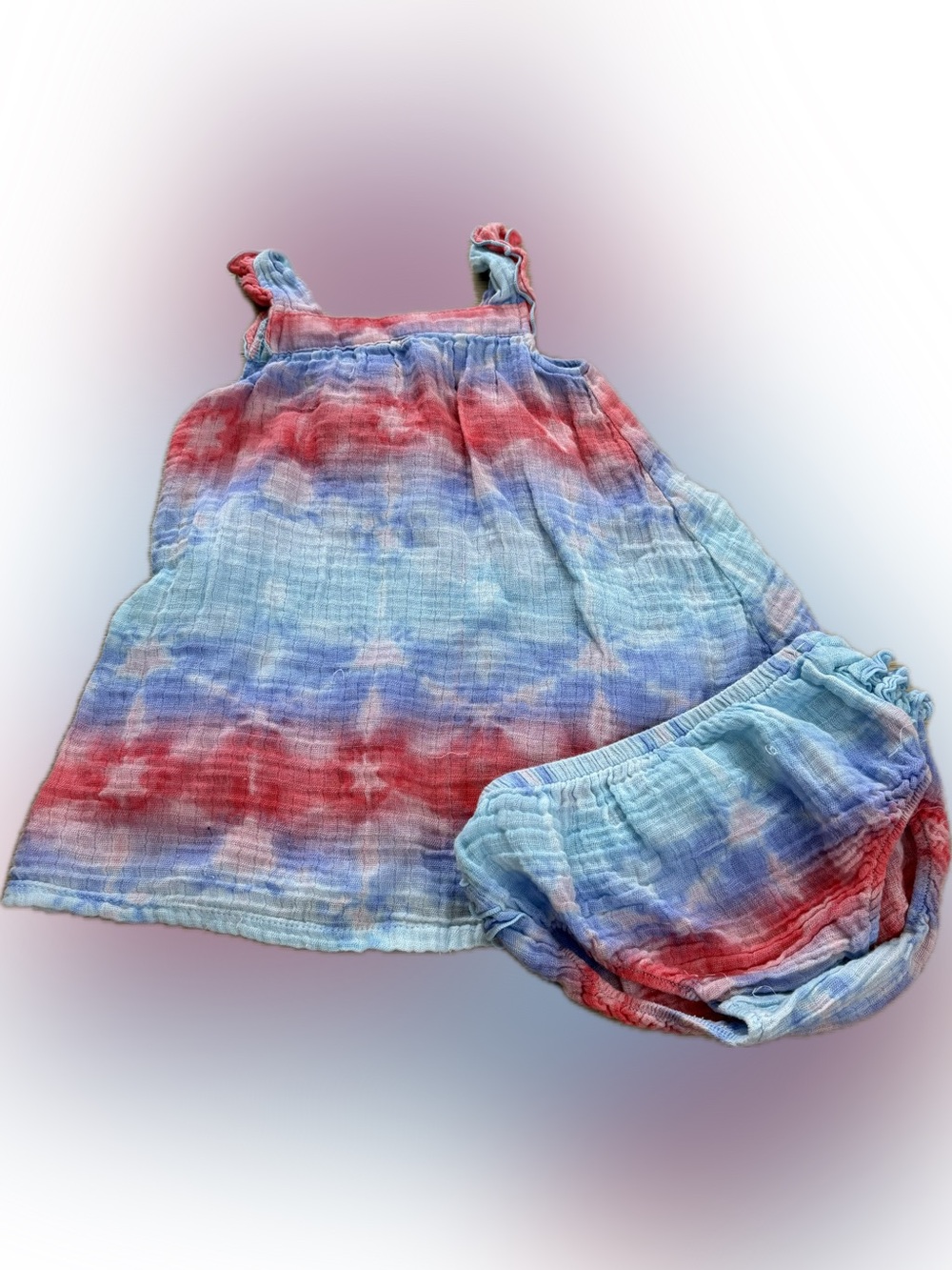 Angel Dear Tie-Dye Girls Sundress & Bloomers Set - Red, Blue, Light Blue